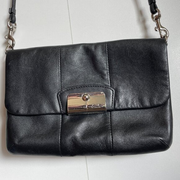 Leather Crossbody Coach Purse with Light Blue Silk Lining - Picture 1 of 6